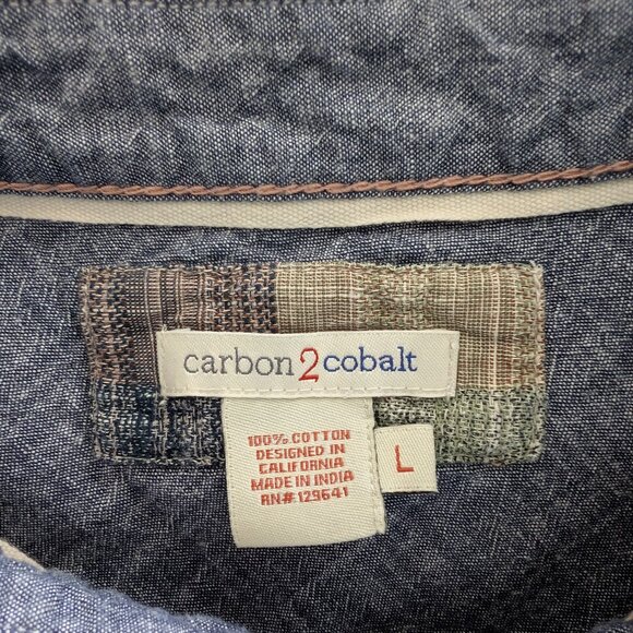 CARBON 2 COBALT Shirt Men's L Multicolor Plaid Casual Pocket Button Long Sleeve - Picture 9 of 13